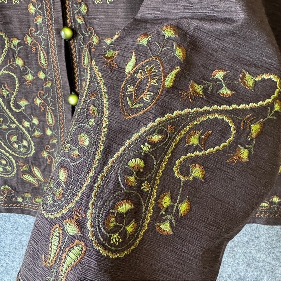 Silk Land Petite Brown Embroidered Mandarin Collar Boho Festival Jacket Size S - Picture 8 of 16